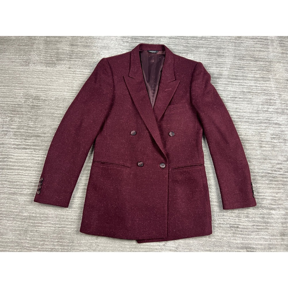 Raffinati Blazer Womens M Burgundy Pure Wool Double Breasted Peak Lapel Vintage